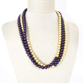 Purple and Gold Color Block Glass Pearls Necklace. - FashionByTeresa